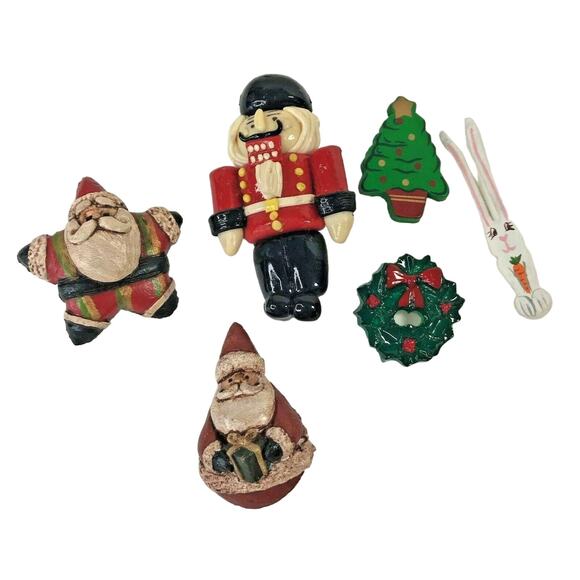 Vintage Christmas Easter Brooches Santa Wreath Nutcracker Rabbit Lot of 6 - Picture 1 of 6